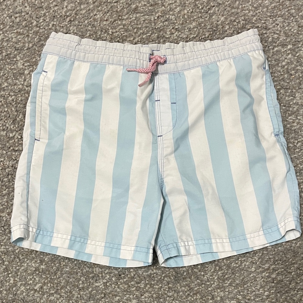 The Beaufort Bonnet Company Blue and White Kids Swim Trunks